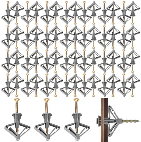 CHAOTEMAI Cheville 100 Pièces 50mm Chevilles Cheville Brique Creuse Chevilles pour Plaques de Plâtre Chevilles Auto Perceuses Chevilles pour Cloison Sèche Montage Facile dans (Type Papillon)