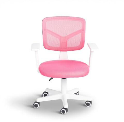 FurnitureR Chaise de Bureau pour Enfants, Chaise D'ordinateur pour Jeunes/Adolescents avec Maille Respirante, Pivotante Seat D'étude Réglable en Hauteur avec Accoudoirs, Rose 50 x 53 x 87cm