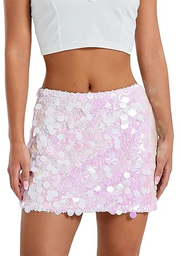 LYSINK Womens Sparkle Sequin Mini Skirt Sexy Low Rise Bodycon Glitter Pencil Skirt Club Party Festival Outfits