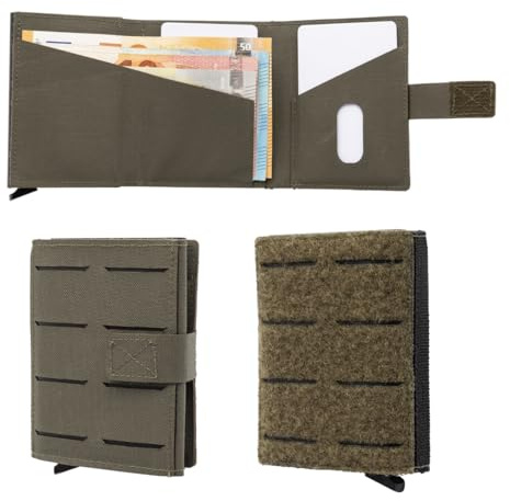 SHIELD Germany Tactical Wallet - Geldbörse Herren - Robustes Herren Portemonnaie aus Cordura Bundeswehr Stoff RFID Cardholder - Platz für 12 Karten (Ohne Münzfach, Steingrau Oliv)