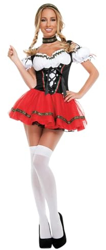 Dirndl for Women Beer Bavarian Traditional Dress Festival Women and Headdress Cosplay Costumes Women's Dress (Red, M)