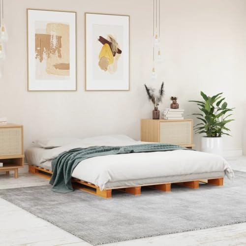 SKM Lit de Palette sans Matelas Cire Marron 140x200 cm pin Massif,Meubles,Lits & Accessoires,Lits & Cadres de lit,Brun,24.78KG,844455