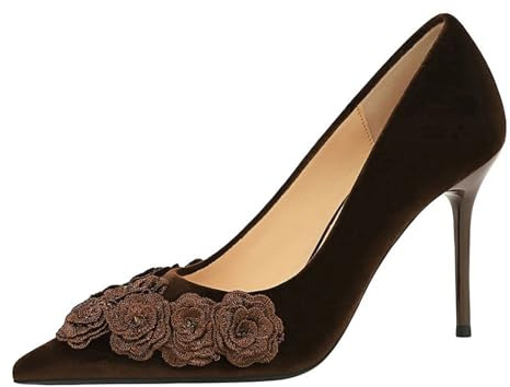 Generico Donna Spillo Alto High Piattaforma Tacco Heel a Punta Pumps Vintage Floreale 9 CM Heels per Matrimoni, Galà, Appuntamenti e Feste-Numeric_36