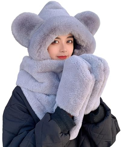 Beimus Cappello Ushanka caldo con cappuccio elegante berretto guanti copricapo accessorio invernale per donne e ragazze copricapo peloso invernale cappello da cacciatore per uomini donne bambini