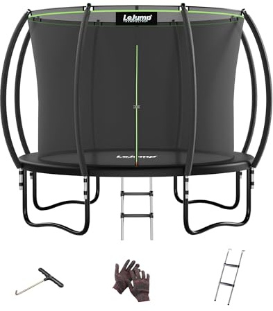 LeJump Trampolino Elastico 305cm, Trampolino da Giardino per Bambini Con Rete di Sicurezza Alta e Scala, Trrampolini Certificati GS, Capacità Massima 150 kg (Nero)