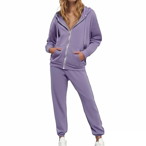 Generico Tuta Donna Invernale Sportiva Elegante Tute da Donna Eleganti Completo con Pantaloni e Felpa con Zip e Cappuccio Completo Comoda Jogging Tuta Sportiva da Casa Tute da Ginnastica