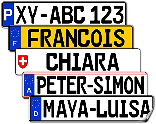 Satz Nummernschild Aufkleber (2 Stück) für vorne und hinten - Verschiedene Länder und Größen wählbar, z. B. Deutschland (D) - Mit Name/Wunschtext personalisierbar