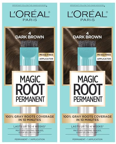 L'Oreal Paris Magic Root Rescue 10 Minute Root Hair Coloring Kit, Permanent Hair Color with Quick Precision Applicator, 100% Gray Coverage, 4 Dark Brown, 2 count