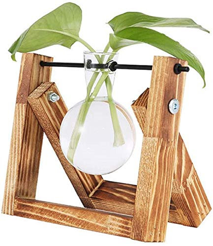 Vandove Hydroponik Vase, Hängevase Pflanzenvase Glasvase Planter Bulb Vase, Blumenvase Tischvase Dekovase Deko Holz Halte, für Home Garden Office Dekoration (1 Vasen)