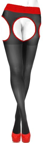 sesto senso Collant Cavallo Aperto 15 den Bretelle Calze per Reggicalze Donna Sexy 3/M Nero Rosa