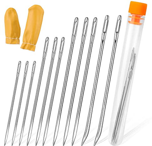 Deudy 14-teiliges Leder-Nähnadel-Kit, nadeln handnähen Enthält Stumpfe Dreiecksnadel, Sacknadel, Fingerschutz, Leder Handnähen Nadel Kit für Polster, Teppich Segeltuch Reparatur Polster