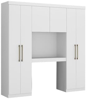 Vente-unique Bettbrücke mit 6 Türen, Kleiderschrank & Stauraum - L. 200 cm - Weiß - Antero