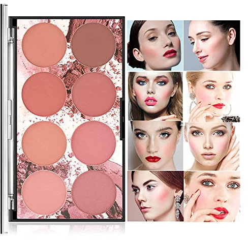 Beteligir 8 Farben Face Blush Palette Matte Shimmer Professional Natural Long Lasting Lightweight Portable Foundation Contour Highlight Pressed Powder Makeup Palette for Women Girls (01)