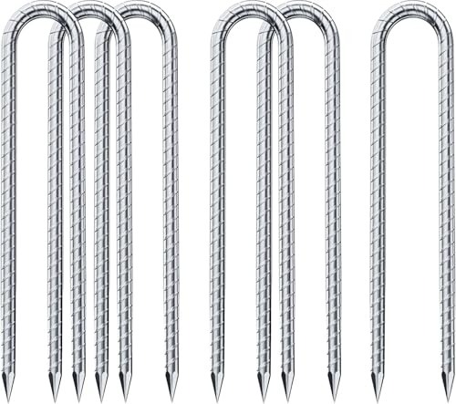 Ancres de Sol en J/U Hook, Piquets de Tente en Acier galvanisé,piquets de Fixation avec Crochet en J, 12 Pouces Trampoline auvent ancrage au Sol en Acier très résistant (U-6PACK)