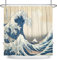 SDOTPMT 180x180cm Giapponese Oceano Onde Tenda da Doccia - Astratto Mare Onda Legno Barca Bagno Ukiyo-e Tema Fuji Montagna - Poliestere Con Ganci