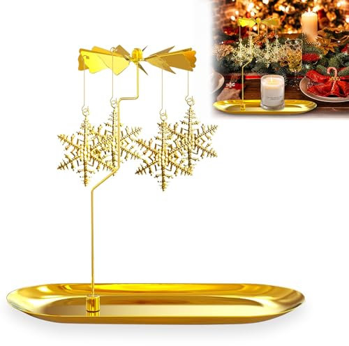 Fiocco di neve Tealight Carosello,Portacandele rotante d'oro,Vassoio Carousel Tealight per candelabri decorazioni per San Valentino, Natale, matrimonio, sala da pranzo