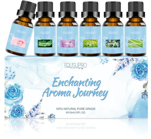 Essential Oils Set Pure Essential Oils-Top 6x10ml Blends Aromatherapy Diffuser Oils Gift Set for Diffuser,Home Relaxation, Fragrance, Scents-Eucalyptus,Lavender,Lemon Grass,Rose, Peppermint, Tea Tree