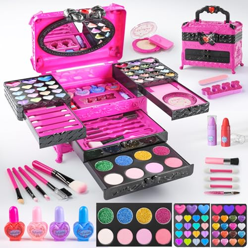 Kinderschminke Set Mädchen - Schminkkoffer Mädchen 66Pcs Waschbar Schminke Kinder Make Up Set Mädchen Spielzeug für Weihnachts Geburtstags Geschenke für Mädchen 3 -12 Jahre