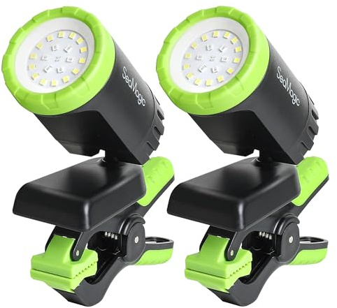 SEAMAGIC 2-Pack Rechargeable LED Work Light, 360° Adjustable Spotlight with Magnetic Base & Clamp, Portable Clip Light for Garage, BBQ, Workshop, Construction, Car Repair, Household & Emergency Use