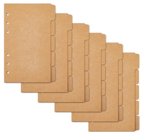 SUPERFINDINGS 30 foglio Divisori per Raccoglitori A 5 linguette Carta Kraft A6 Divisori per Raccoglitori A 6 fori 17.3x10.4cm Divisori per Indici per Quaderni A6 con Linguette Pagina Indice