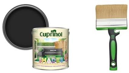 Cuprinol 5083469 Garden Shades Exterior Woodcare, Black Ash,2.5L & Fit for The Job 4 inch Large Capacity Shed and Fence Block Brush for Rapid Painting of Sheds & Fence