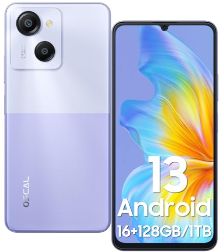 OSCAL Modern 8 Unlocked Mobile Phones, 16GB RAM+128GB ROM/TF 1TB, 6.75 Large Screen 4G Dual SIM Phone, Android 13 Smart Phones, 6000mAh Battery, 50MP+8MP, BT/GPS/OTG/Face Unlock/Fingerprint - Purple