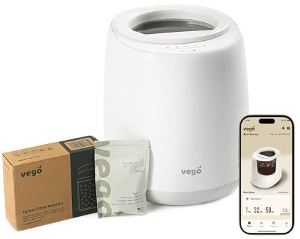 Vego Compostador de cocina, compostador eléctrico de 4 litros para cocina, 5 modos, basada en peso, contenedor de compostaje inteligente con aplicación, sin olor, máquina de abono de residuos de