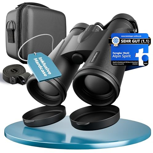 AlpinSpirit© Fernglas 10x42 inkl. Hardcase & Zubehör (Testsieger) – mit Nitrogenfüllung - kompaktes & leichtes Fernglas - Feldstecher,wasserabweisend,FMC+BAK4, Binocular für Kinder & Erwachsene