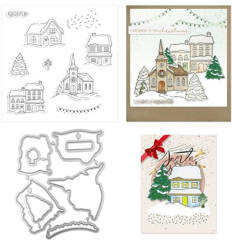 LYLIDIA Stanzschablonen Weihnachten & Silikonstempel Weihnachten Stanzformen Haus Metall Scrapbooking Prägeschablonen Weihnachtsbaum Schablonen DIY Karten Cutting Dies Zeichenschablone