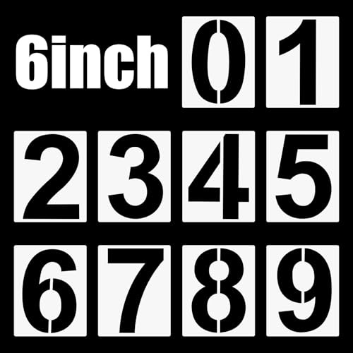 6 Inch Number Stencils Set, 0-9 Address Number Painting Stencil Templates, Reusable Plastic Digital Templates for Cake Stencil Mailbox Signs Parking Lot House Numbers Stencils Wall Art, 10PCS