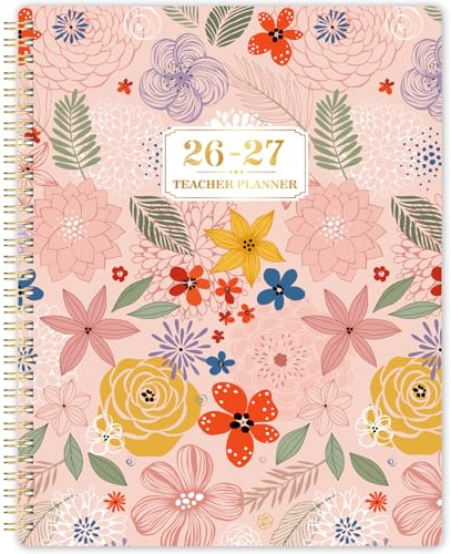 Teacher Planner 2026-2027 - Teacher Planner for Classroom Organization with Monthly&Weekly Spread, A4 Teacher Plan Book for School Year, Floral Cover, Monthly Tabs, Back Pocket