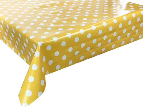 Wachstuch Tischdecke abwaschbar Gartentischdecke, Viele Größen und Designs, wasserabweisend (Punkte- Gelb Weiß- 01150-10, 100x140 cm)