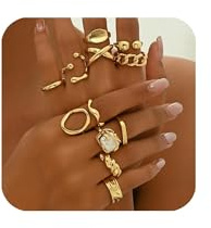 GAUEIOUR 12PCS Gold Chunky Rings for Women, Boho Stackable Knuckle Rings Set,Hypoallergenic Chunky Gold Ring for Teen Girls Adjustable Ring Dainty Jewelry Gifts