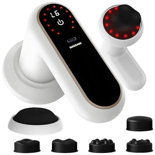 BLOGLOER Appareil de Masseur Anti Cellulite avec 6 Niveaux Réglables et 3 Modes de Travail, Drainage Lymphatique Électrique avec 5 Têtes de Massage et 1 Coussin de Tête