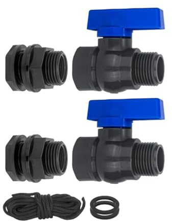 2 grifos colectores de agua de lluvia con válvulas de bola de PVC y juntas de silicona a prueba de paso para tanques de barriles, acuarios, universales, accesorios para barriles de lluvia