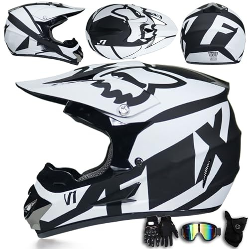 Casco de Motocross para jóvenes y Adultos con aprobación Dot Casco Integral para Motocross con Gafas, Guantes y Protector Facial para BMX ATV MTB MX Descenso Bicicleta de montaña,Color H-M