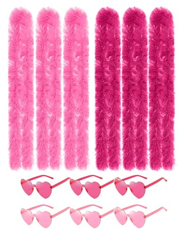 12Pcs Colorful Fancy Dress Feather Boa Set, 6.6ft Feather Boa with Heart Rimless Sunglasses for Women, Artificial Fluffy Boa Decorations wit for Dancing Wedding Party Cosplay Halloween