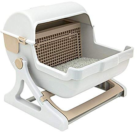 Le you pet semi-automatic quick cleaning cat litter box, Luxury cat toilet(white / milk brown)