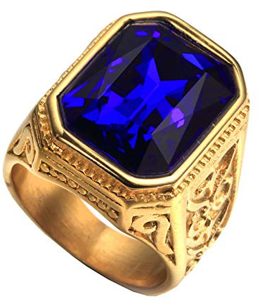 PAURO Hombre Acero Inoxidable Promesa de Boda Vendimia Anillo de Circonia Cúbica con Piedra Grande