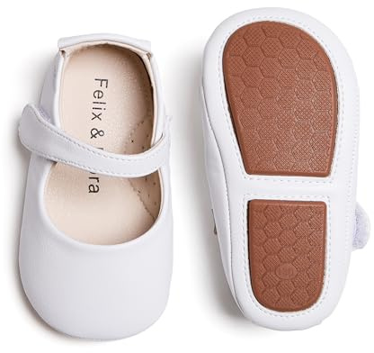 Felix & Flora Soft Sole Leather White Baby Shoes - Infant Baby Walking Shoes Moccasinss Rubber Sole Crib Shoes(White,18-24 Months)