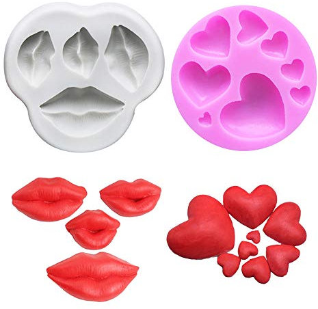 Nifocc Sexy Kiss Collection - Stampo in silicone a forma di labbra rosse, per fondente, cioccolato, caramelle, cuori, cupcake, decorazione fai da te, argilla polimerica, 2 pezzi