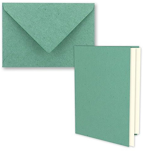50x Vintage Kraftpapier Faltkarten SET - Eukalyptus (grün) - mit Umschlägen und Einlegern DIN B6-12 x 16,9 cm - blanko Recycling Klappkarten - GUSTAV NEUSER