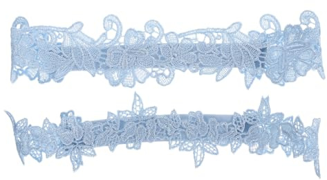 Happyyami 2 Piezas Ligueros de Novia Azul para Boda - Ligas de Encaje Ancho y Estrecho con Lazo, Accesorios de Ropa Interior para Mujer, Regalo de Boda y Noche de Novia