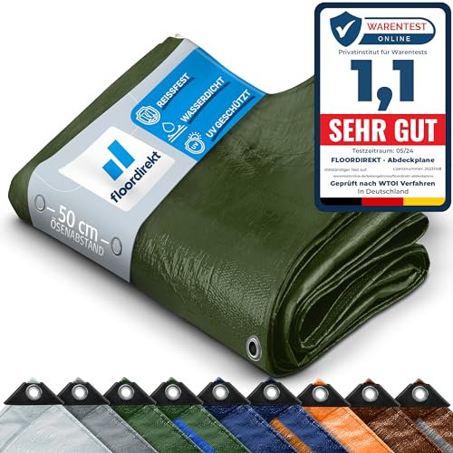 Floordirekt | Toile multiusage avec Oeillets | Bâche de Protection | Toile de Tente pour Le Camping et Le Jardin, imperméable | Vert, 2m x 3m = 6m² (140 g/m²)