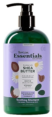 TropiClean Essentials Shea Butter Shampoo for Dogs, Puppies & Cats, Soothe Dry & Itchy Skin, Hydrate the Coat, Derived from Natural Ingredients, 473 ml