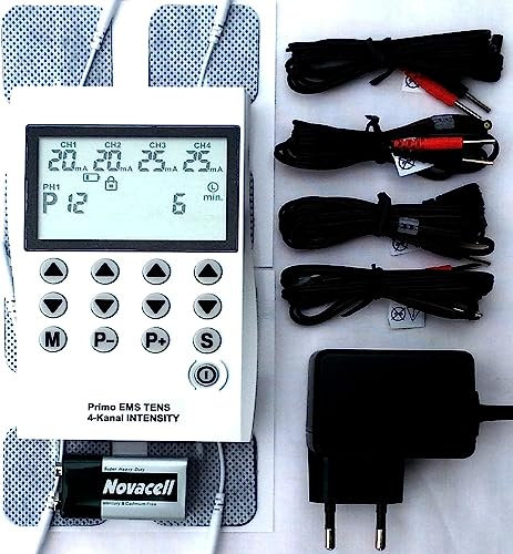 Tens Gerät 4 Kanal Schmerztherapie EMS Muskelstimulation 220 Volt Reizstromgerät 50 Programme Elektrotherapie Muskelaufbau Inkl. Elotec Gesundheits CD