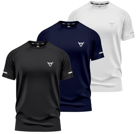 Pack of 3 Mens Short Sleeve T-Shirts Workout Athletic Fit Moisture Wicking Fast Drying Sports T-Shirts S-2XL