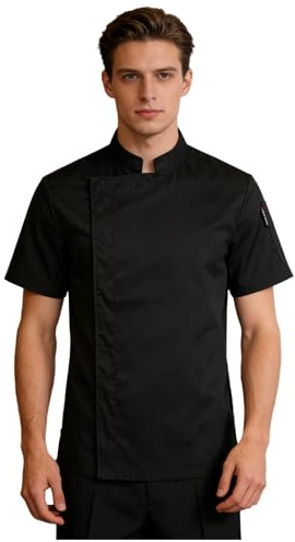CHICTRY Veste de Cuisine Homme Chemise Cuisine Homme Professionnel Blouse de Chef Professionnel Uniforme Manches Courtes Résistant Aux Salissures M-4XL C Noir M