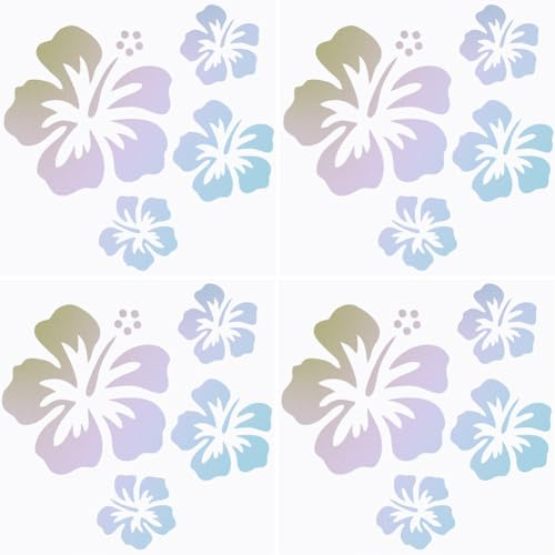 GORGECRAFT 4 ark hawaiiansk hibiskus blomma bildekal färgglad laser bilklistermärke solskydd reflekterande självhäftande biltillbehör bil exteriör dekoration för suv laptop