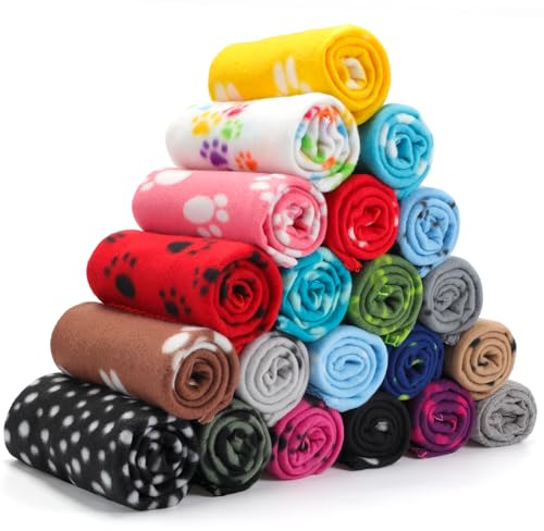 Eccliy 20 Pcs Puppy Blanket Pet Soft Fleece Dog Blankets Warm Felt Throw Sleep Mat Bed Covers for Doggie Puppy Pet Dogs Cat, 20 Styles(39 x 27.6 Inch,Paw)